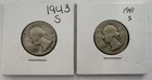 Washington Quarters 1941-S & 1943-S Silver Circulated San Francisco US Coins