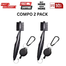 2 Pack - Double Sided Golf Club Cleaning Brush with Retractable Groove Sharpener