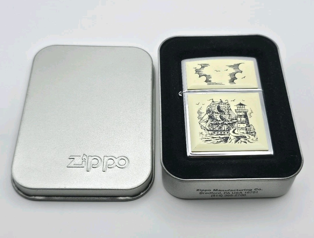 1998 Zippo Scrimshaw Boat Ship Lighthouse Lighter | eBay