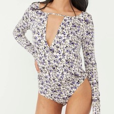 NWT Free People Intimately floral Kaya long sleeves v neck bodysuit Sz S