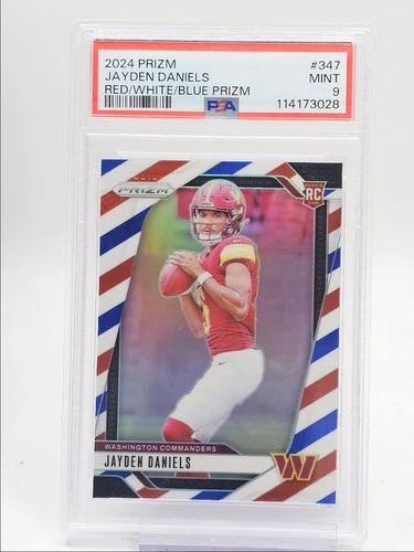 JAYDEN DANIELS 2024 PANINI PRIZM ROOKIE RED WHITE BLUE A RC PSA 9 Q0004