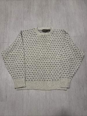 Vintage Eddie Bauer Wool Sweater Mens XL Gray Green Nordic Knit 85% Wool