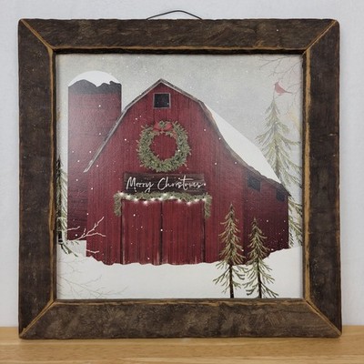 JanMichaels Snow Barn Christmas Wall Art 13x13 Rustic Wood Framed Beth Albert