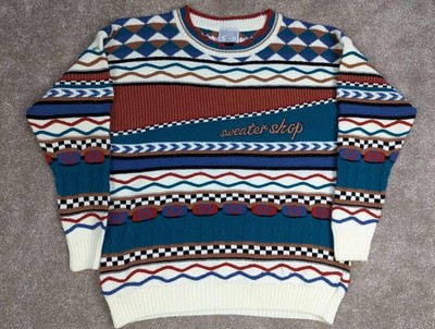 Vintage Pullover Shop Retro Strickpullover Gr. L Coogi Style Geometrisch 90er