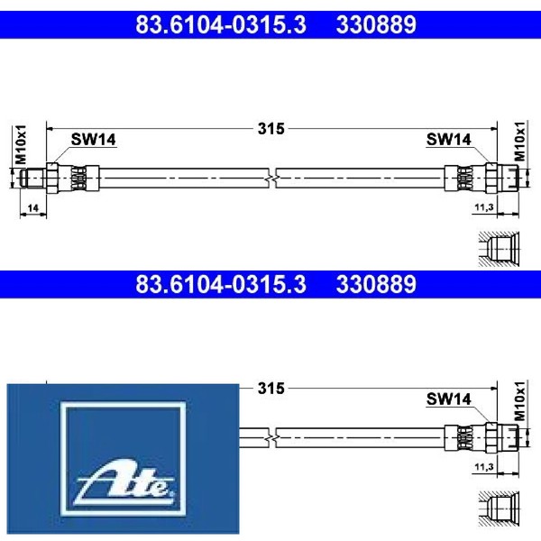 2X Bremsschlauch ATE 83.6104-0315.3 2 BremsschläUche Rechts Links Hinten-image
