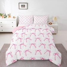 Cute Pink Bow Bedding Set Bowknot Comforter Set for Boys Girls Teens Room Dec...