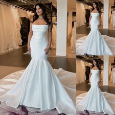 Sexy Mermaid Wedding Dresses with Train White Ivory Satin Strapless Bridal Gowns