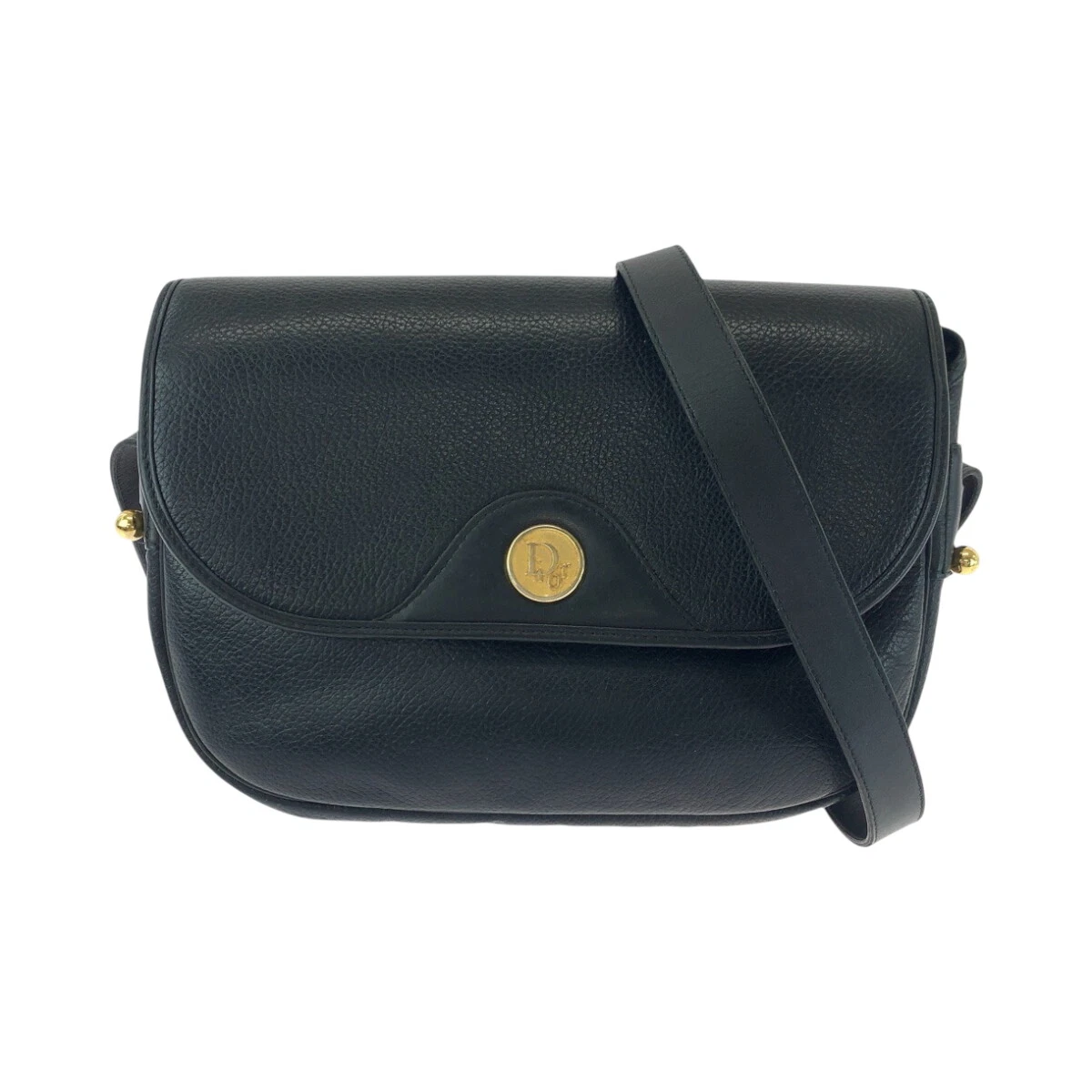 Sac bandoulière Dior vintage logo rond pochette noir noir or quincaillerie cuir