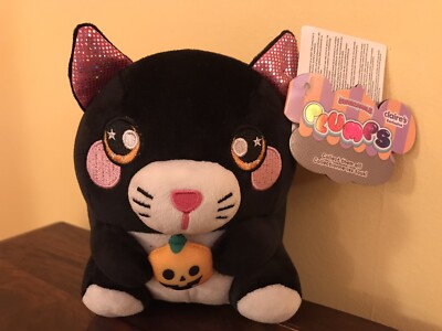 Claires Exclusive Plumps Squeezamals schwarze Katze + Kürbis Stofftier 6 Zoll Neu & Etikett