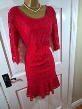 Jacques Vert Petite Red Floral Lace Lined Dress, UK 12, New Without Tags