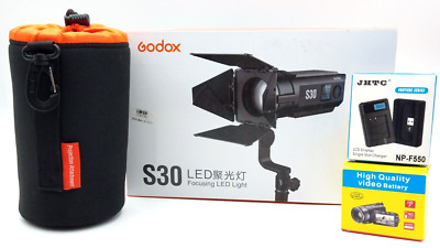 Godox S30 Focusing LED Light Spotlight w/85mm Projection Lens/Barn Door/Battery