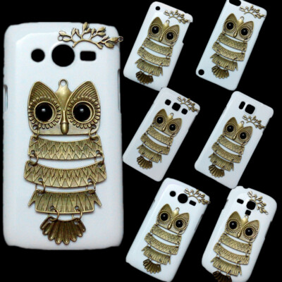 Case For Phones 3D Retro Metal Owl Branch White Back Hard Phone Skin Cover