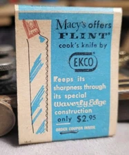 Vintage Matchbook And Order Form From Macy's  Advertising Ekco Brand Flint Knife
