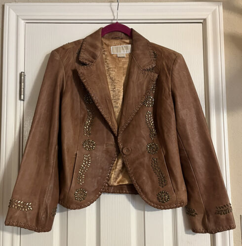 EUC Rare- Michael Kors Studded Leather Jacket - Afbeelding 1 van 3