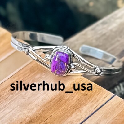 Purple Copper Turquoise 925 Sterling Silver Cuff Christmas Gifts Jewelry  SA-1494