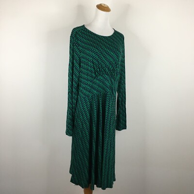 NWT BODEN Green Dark Blue Print Waist Detail Pockets Maxi Dress Womens sz 14R