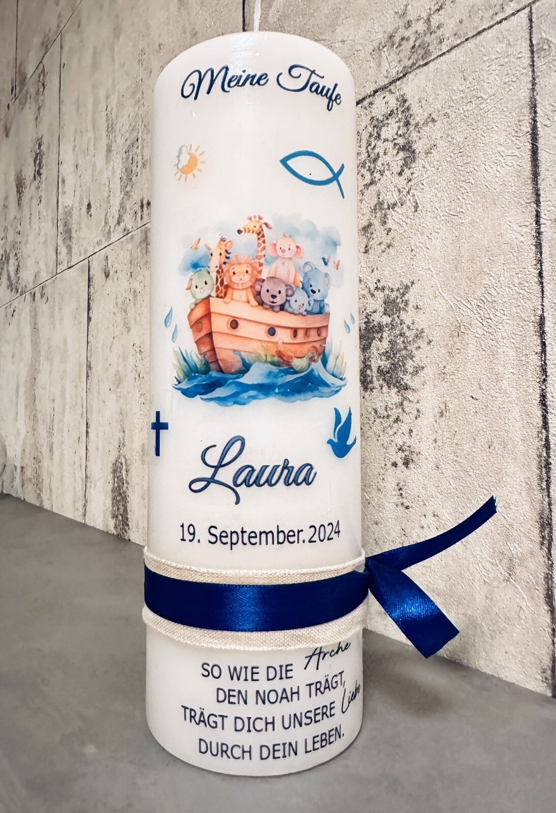 Taufkerze Arche Taufgeschenk , Taufe und Patenkerze für Jungen und Mädchen