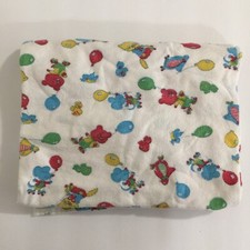 Vintage Hospital Receiving Blanket - Bears Mouse Birds Balloons 33" x 44"