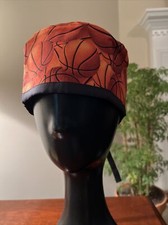 Basketballs Orange Surgical Scrub Hat Cap Unisex Reversible Lined