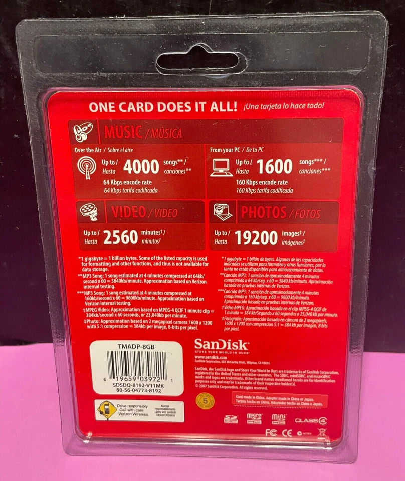 SanDisk microSDHC 8GB Class 4 - MicroSDHC Card - Retail - SDSDQR-8192 - Image 2 of 2