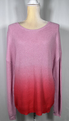 Tahari Women Sweater Large Cashmere Wool Blend Drop Shoulder Ombré Pink New