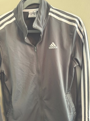 ADIDAS BOYS ZIP-UP ATHLETIC TRACK Jacket Gray With White Stripes SIZE XL 18/20 - Picture 2 of 3