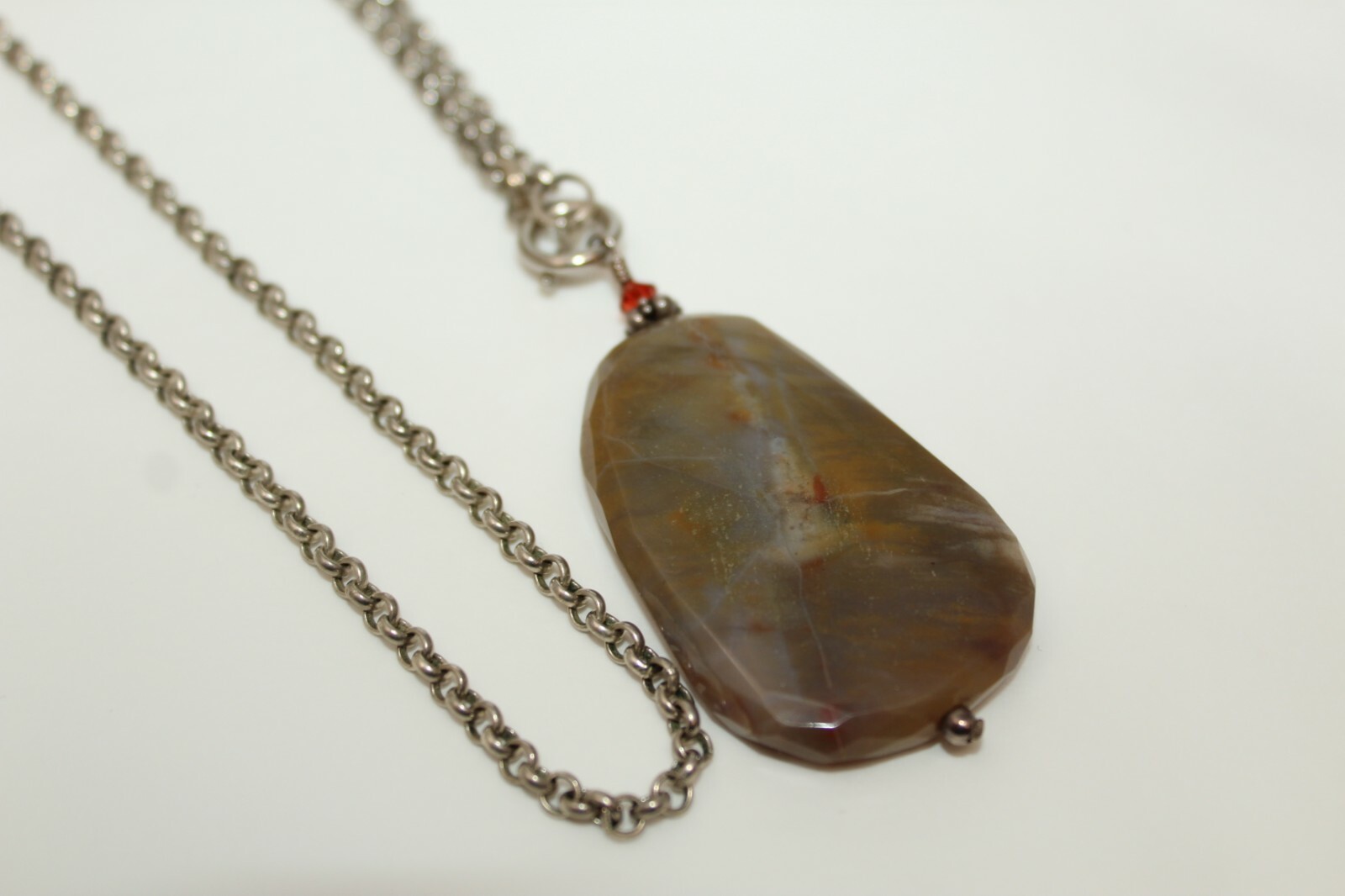 Gorgeous Silvertone Front Toggle Clasp Brown Gems… - image 4