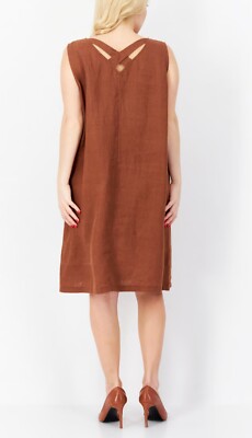 knee length dresses for ladies Balcony Moment Brown Linen Midi Dress | Trendy Women's Dress main image 0