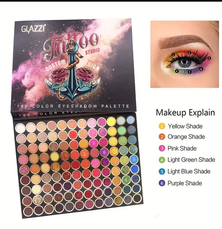 Glazzi TATTOO STUDIO CUSTOM DESIGN 108 Color Eyeshadow Palette