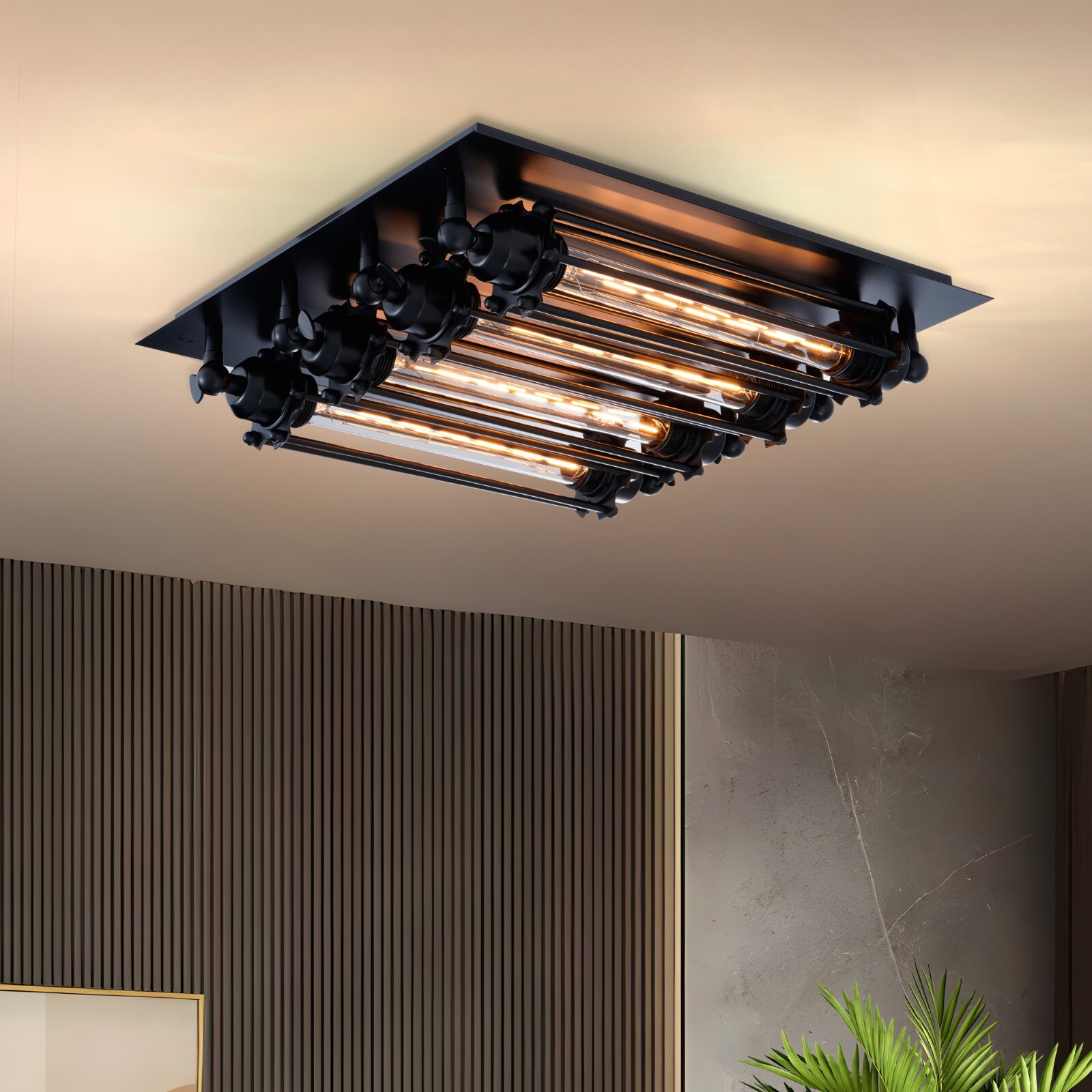 4-Light Industrial Loft Steampunk Steel Ceiling Lamp Flush Mount Ceiling Fixture