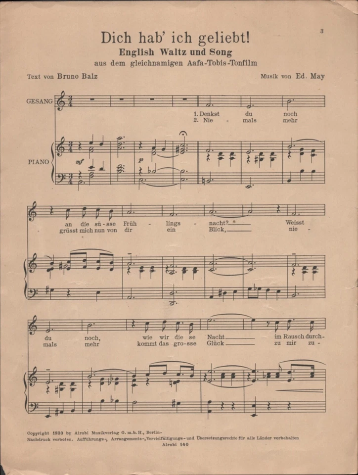 1930 FIRST GERMAN "TALKIE" RELEASED IN USA movie sheet music BECAUSE I LOVED YOU - Image 2 of 2