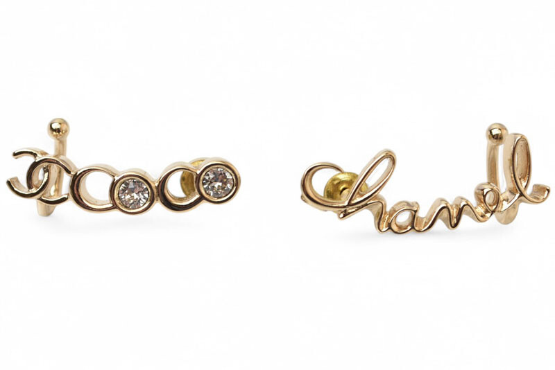 CHANEL Pierce Accessories COCO/Logo Rhinestone Gold A22