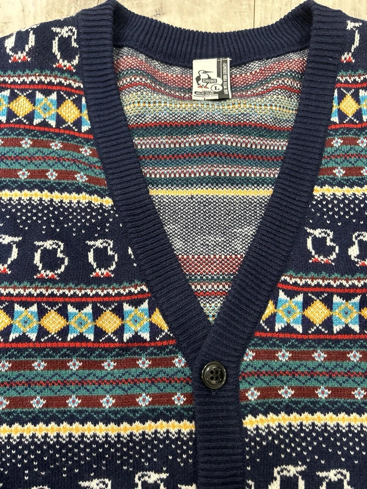 Cárdigan Para Hombres Azul Abotonado Tejido Pingüino Suéter Grande Por Chums Informal Inteligente Foto 3 de 4