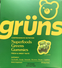 Gruns low sugar - SuperFoods Greens Gummies, Sweet Taste - 240 Gummies 30 Packs