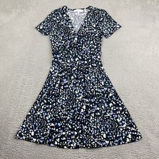 Lark & Ro Wrap Dress Women 0 Navy Blue White Blue Floral Stretch Comfort Mini