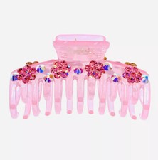 USA FLOWERS ACRYLIC HAIR CLAW JAW CLIP made with SWAROVSKI CRYSTAL Pink A37