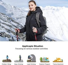 CAMEL CROWN Womens Waterproof Ski Jacket Winter Coat Windbreaker, Black, Size 2L