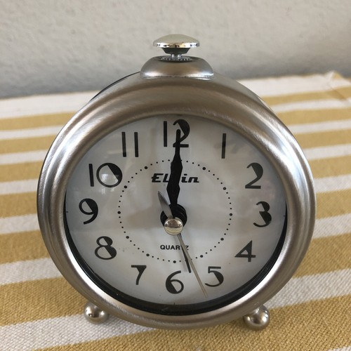 Elgin Brushed Pewter Bedside Alarm Clock Quartz Battery Operated eBay