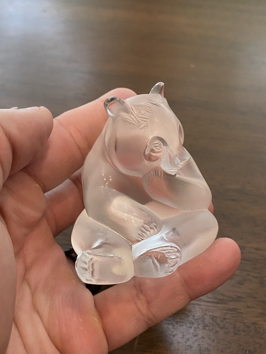 STUNNING LALIQUE Crystal Sitting Panda Figurine W/LABEL SIGNED