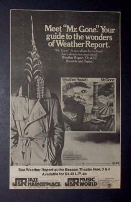 Weather Report Mr. Gone Era Beacon Theatre NYC 1978 Mini Poster Type Concert Ad