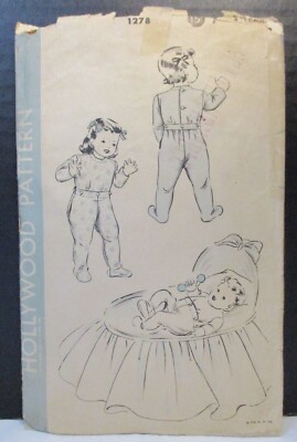 Hollywood Pattern 1278 Size 1/2-10-1-2-3-4-6 Child Sleeping Suit Vtg 1940's Cut