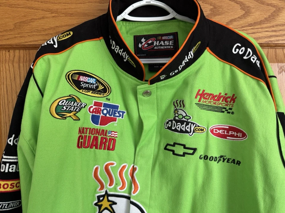 GO DADDY.COM NASCAR 绿色赛车夹克 Mark Martin Chase Authentics 男式 2XL — 第 2/4 张图片