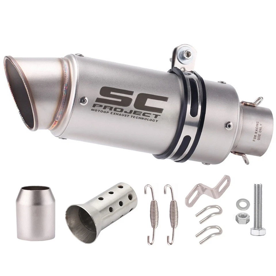 Silenciador de escape universal deslizable 51 mm para motocicleta tubo puntas traseras plata titanio Foto 2 de 4