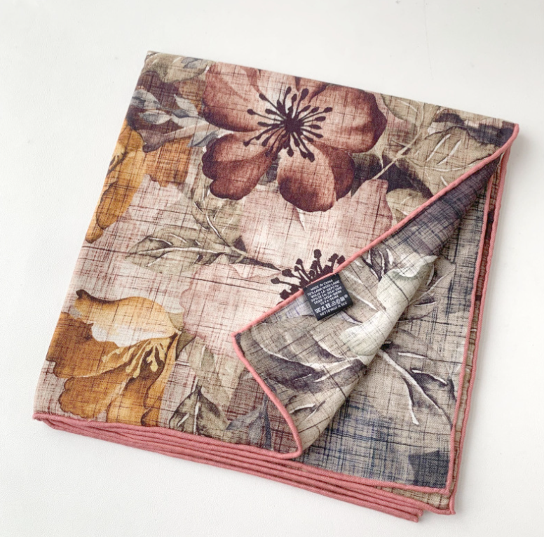 70% Cashmere 30% Silk Double Face Scarf with Purple Flower Print 53 Inches