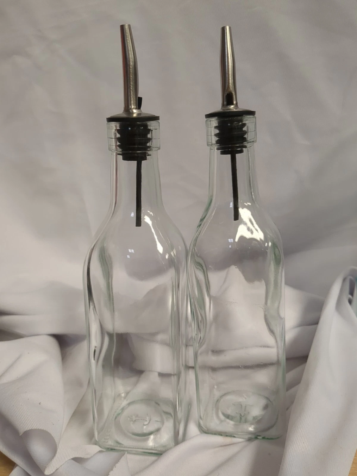 Anchor Hocking Oil/Vinegar Glass Bottle Dispenser Stainless Steel Spout set 2pcs