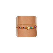Colorful Initial Bracelets for Women - 14K Gold Plated Initial Letter Daint D Ch