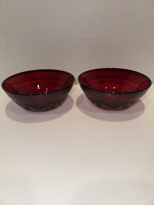 2 Vintage Luminarc Antique Red Salad Soup Bowls Cristal D'Arques Durand