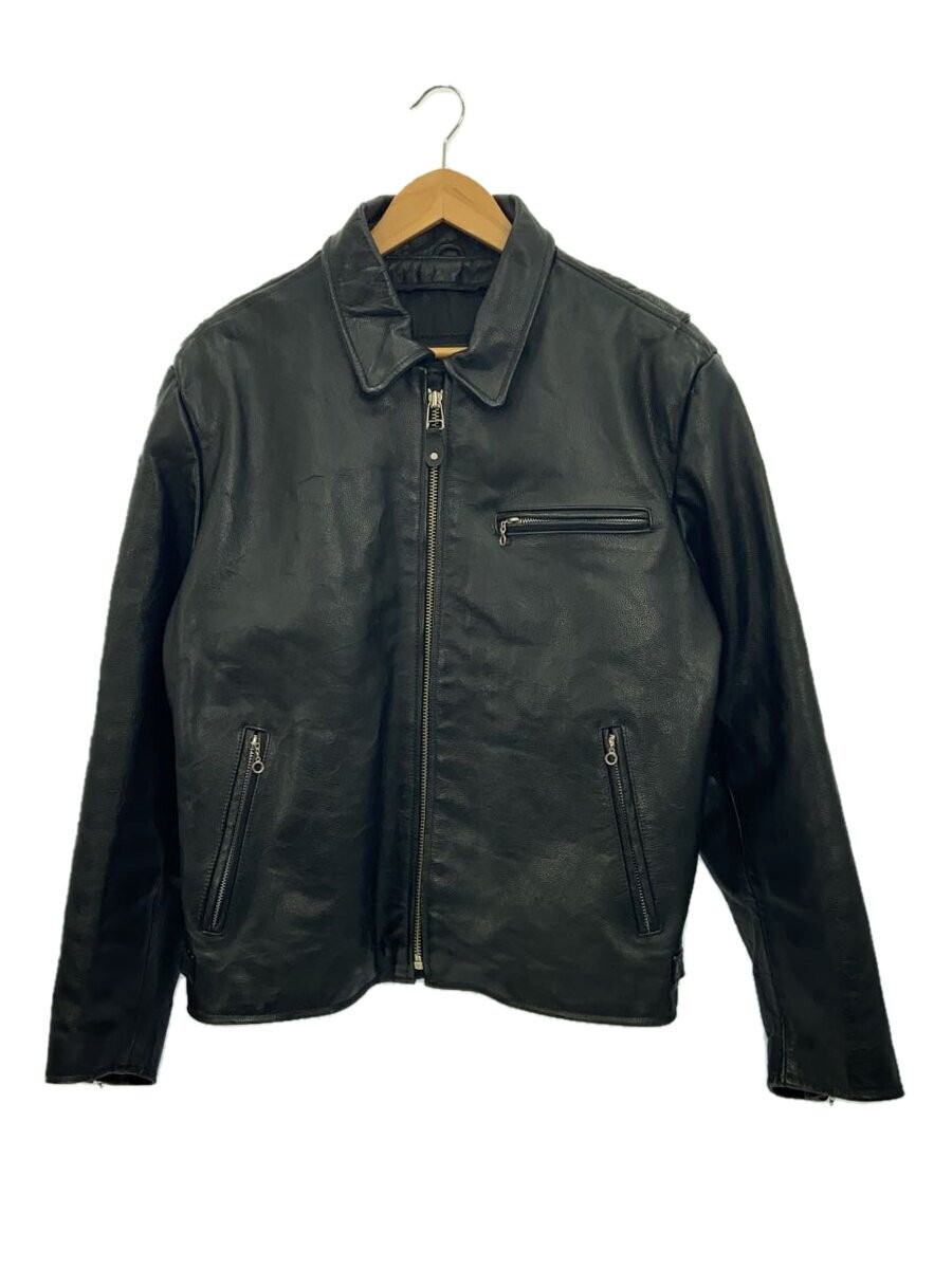 Men's Black Cowhide Leather Blouson Jacket Plain Style 2246