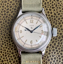 1945 Elgin A-11 Hack Grade 539 16 Jewels WWII Wristwatch - RARE 3-6-9-12 Dial