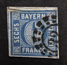 Bavaria German States Scott 11 Stamp Used On Paper19392